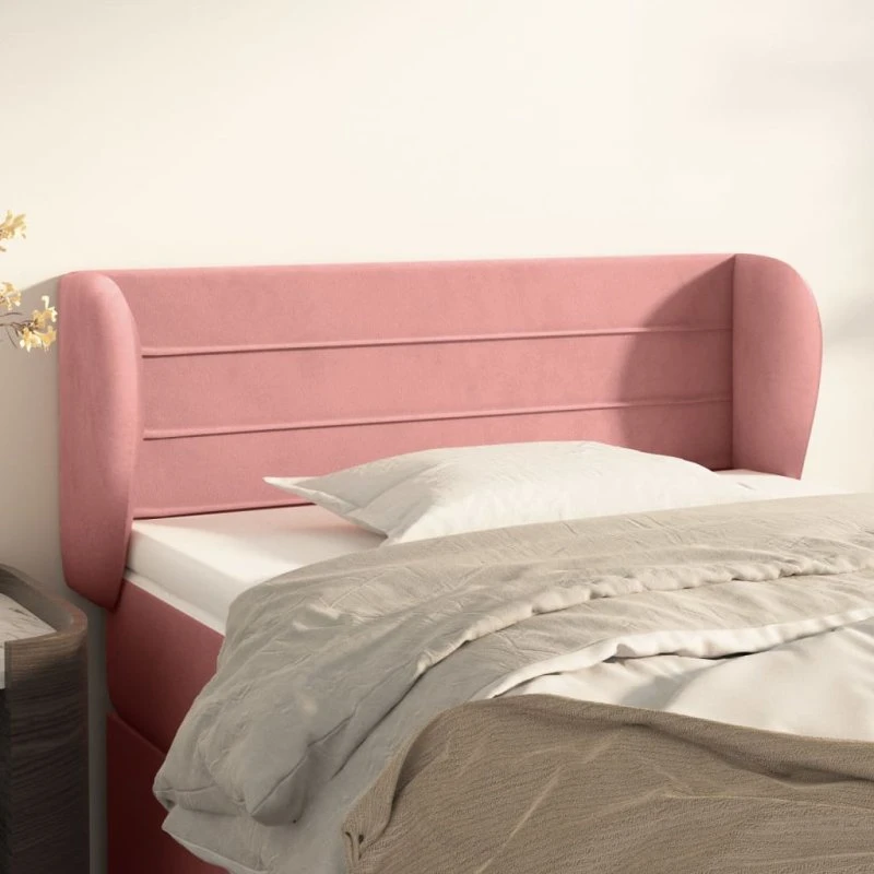 vidaXL Sengegavl med Kanter 93x23x78/88 cm, Lyserød, Fløjl