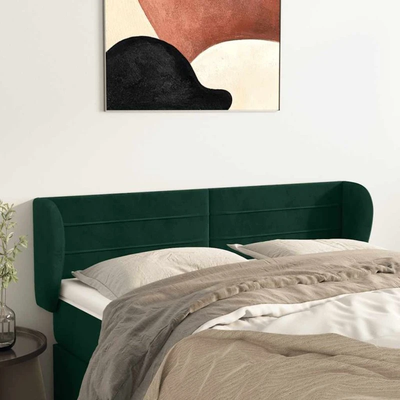 vidaXL Sengegavl med Kanter 147x23x78/88 cm Fløjl Mørkegrøn