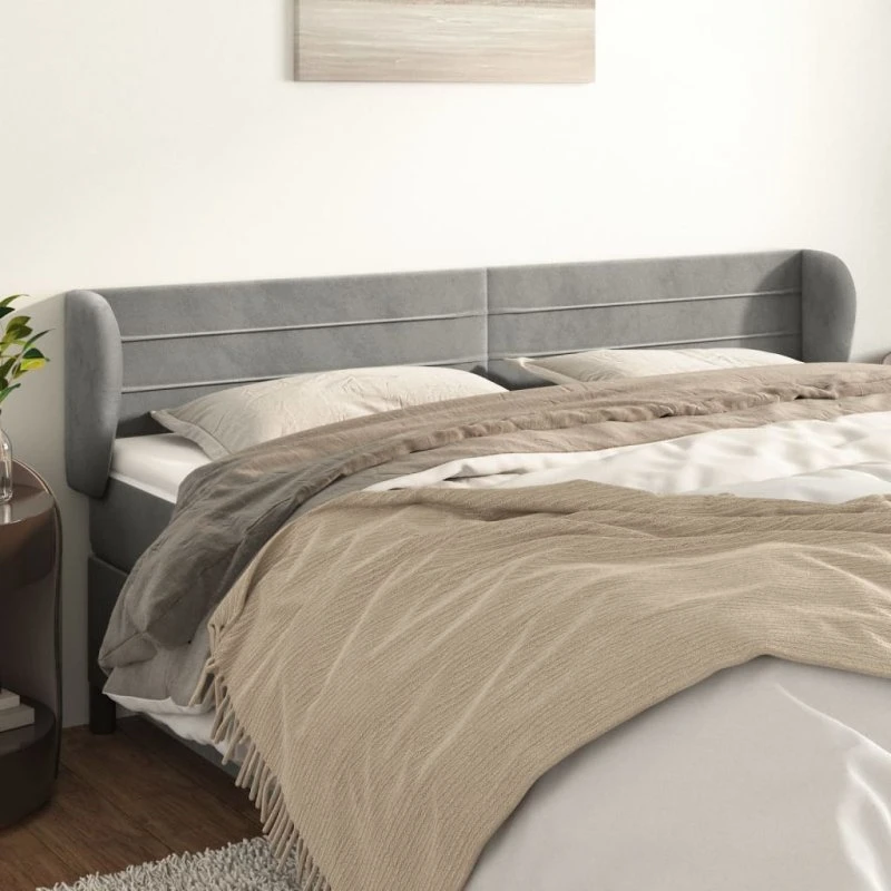 vidaXL Sengegavl med Kanter 203x23x78/88 cm, Lysegrå