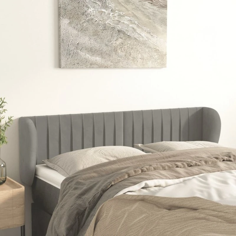 vidaXL Sengegavl med Kanter 147x23x78/88 cm Lysegrå