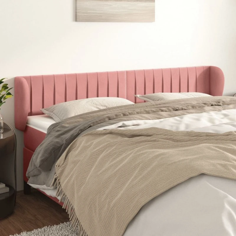 vidaXL Sengegavl med Kanter 163x23x78/88 cm, Lyserød, Fløjl
