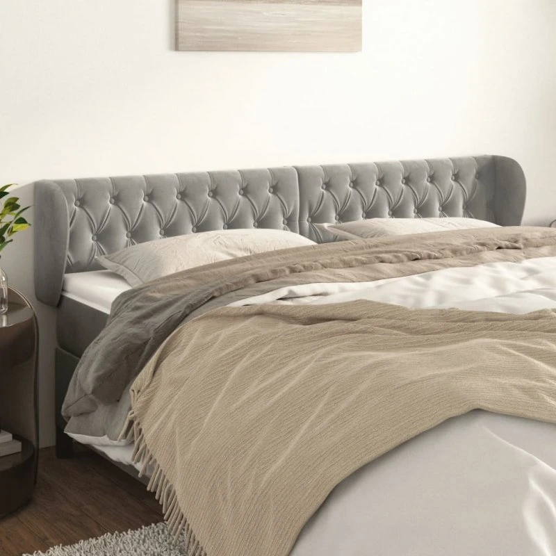 vidaXL Sengegavl med Kanter 183x23x78/88 cm, Lysegrå
