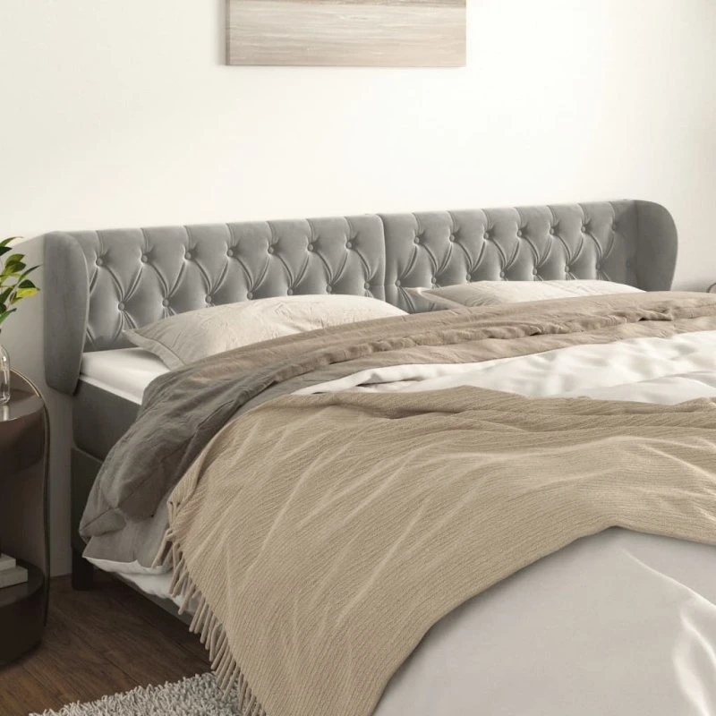 vidaXL Sengegavl med Kanter 203x23x78/88 cm, Lysegrå