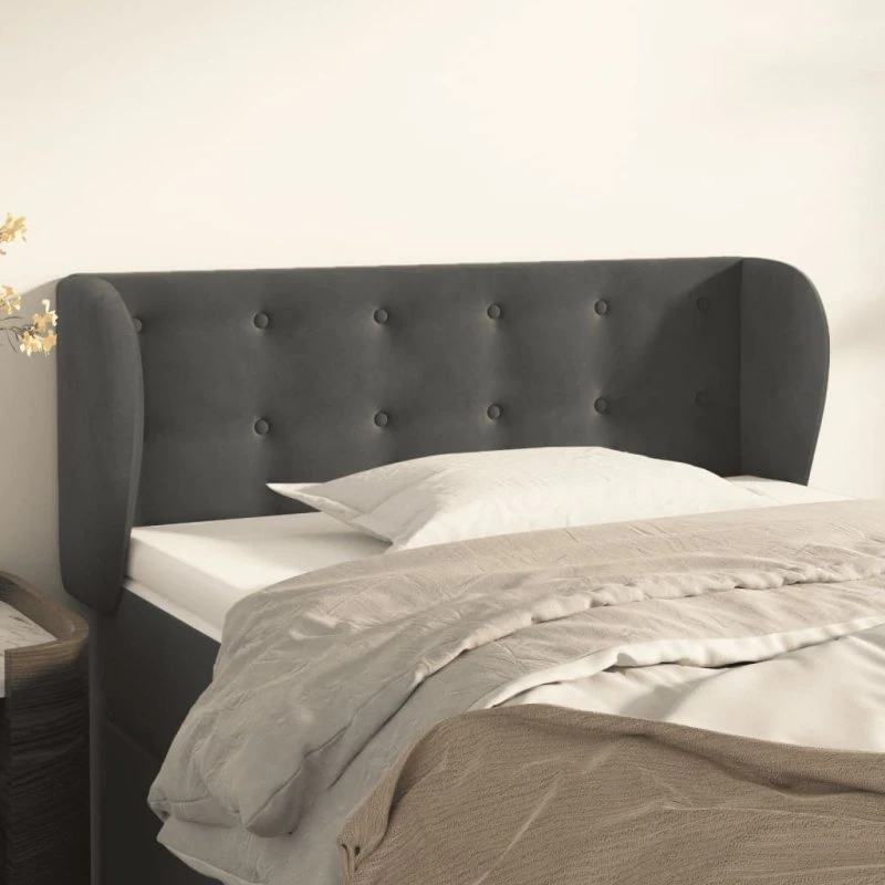vidaXL Sengegavl med Kanter 93x23x78/88 cm Mørkegrå Fløjl