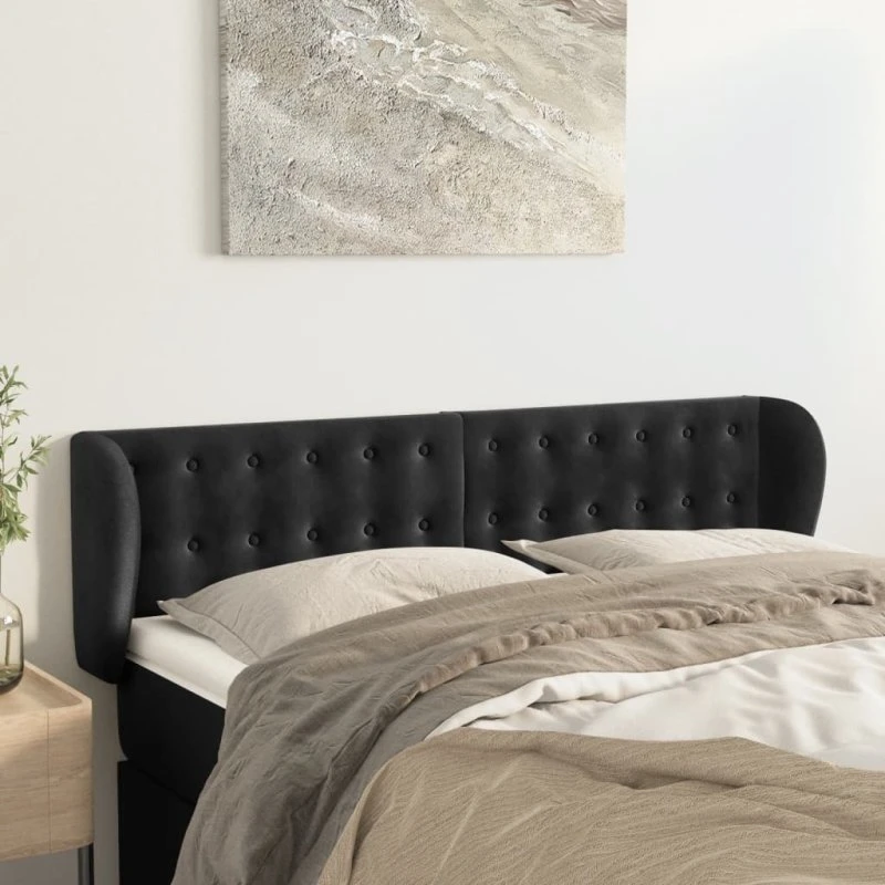 vidaXL Sengegavl med Kanter 147x23x78/88 cm, Sort, Fløjl
