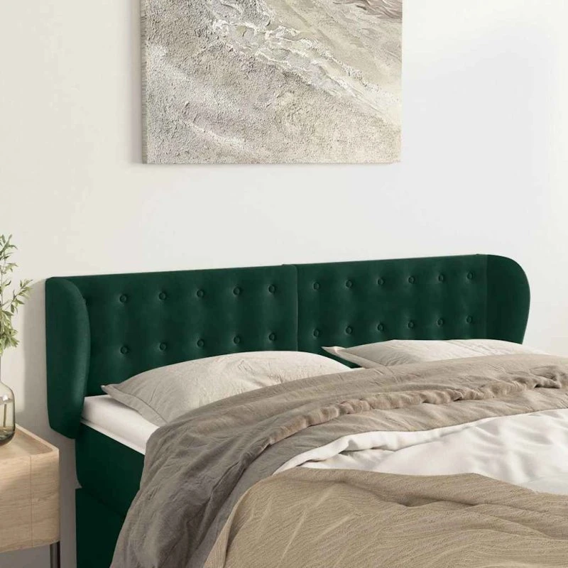 vidaXL Sengegavl med Kanter 147x23x78/88 cm Fløjl Mørkegrøn