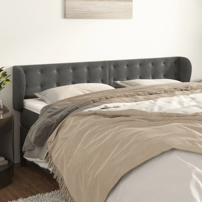 vidaXL Sengegavl med Kanter 163x23x78/88 cm, Mørkegrå Fløjl