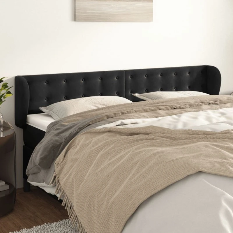 vidaXL Sengegavl med Kanter 163x23x78/88 cm Fløjl Sort