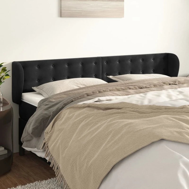 vidaXL Sengegavl med Kanter 183x23x78/88 cm, Sort, Fløjl