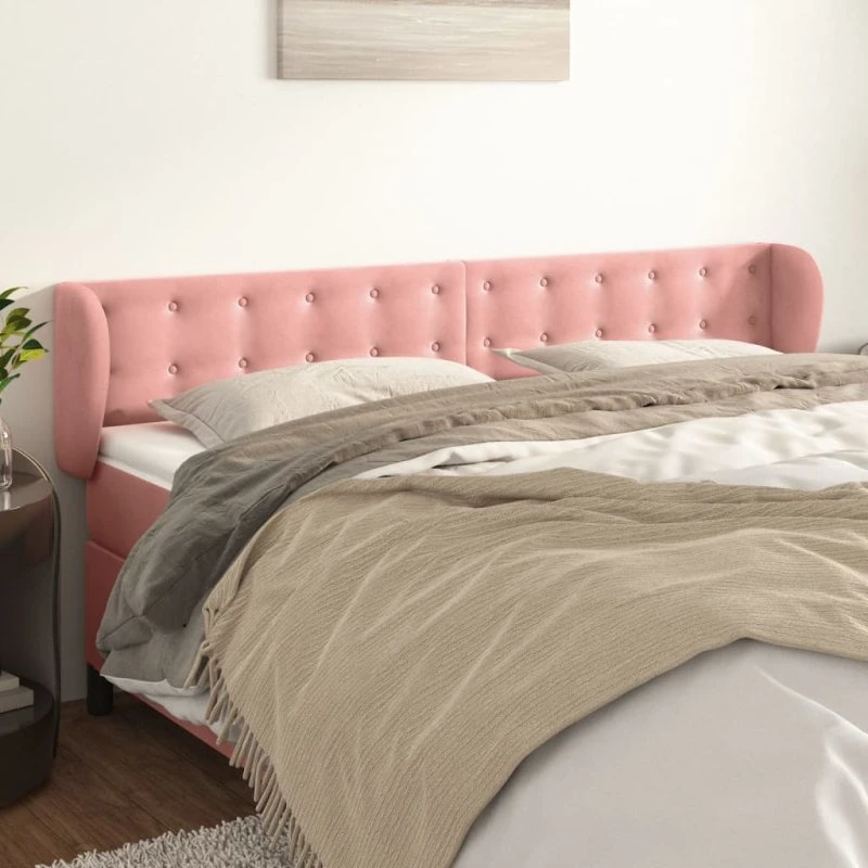 vidaXL Sengegavl med Kanter 203x23x78/88 cm, Lyserød, Fløjl