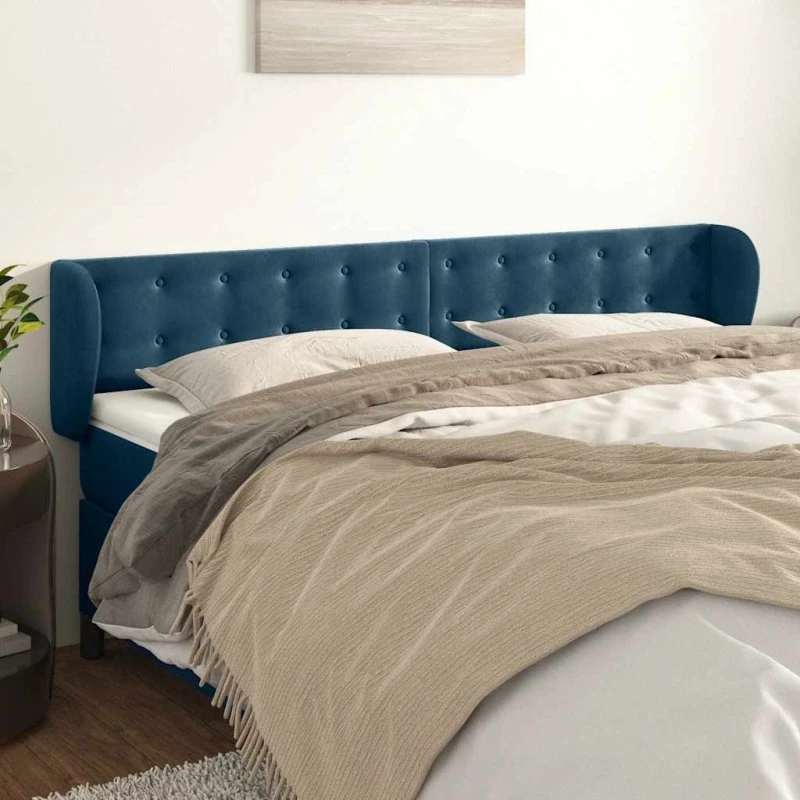 vidaXL Sengegavl med Kanter 203x23x78/88 cm Fløjl Mørkeblå