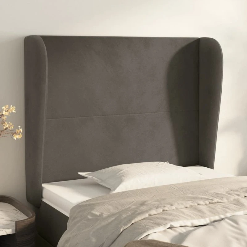 vidaXL Sengegavl med Kanter 83x23x118/128 cm Mørkegrå Fløjl