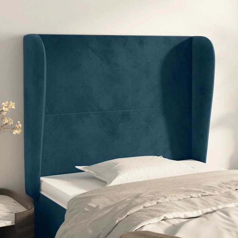 vidaXL Sengegavl med Kanter 93x23x118/128 cm, Mørkeblå Fløjl