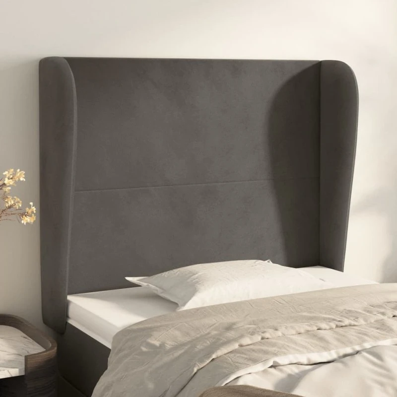 vidaXL Sengegavl med Kanter 103x23x118/128 cm, Mørkegrå Fløjl