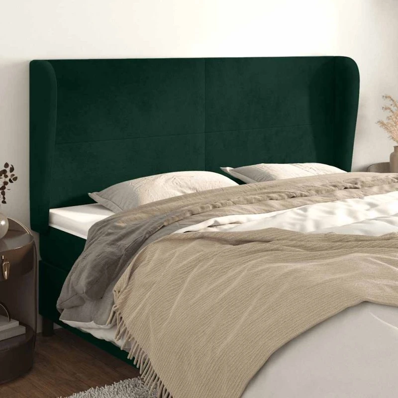 vidaXL Sengegavl med Kanter 203x23x118/128 cm Mørkegrøn