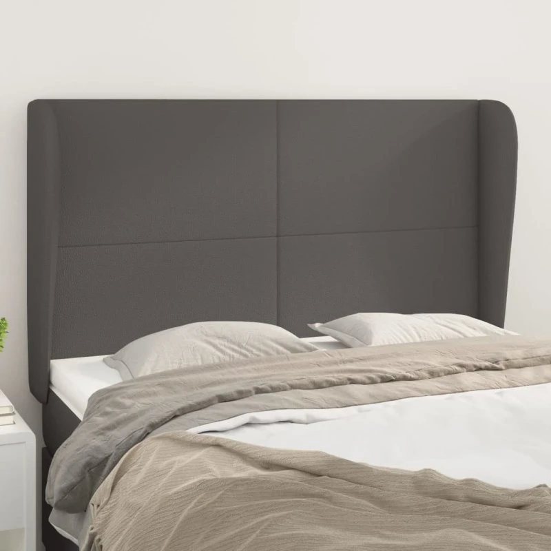 vidaXL Sengegavl med Kanter 147x23x118/128 cm Grå Kunstlæder
