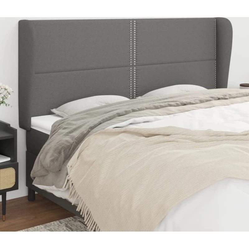 vidaXL Sengegavl med Kanter 203x23x118/128 cm Mørkegrå