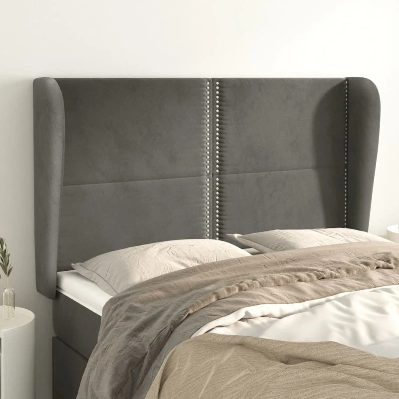 vidaXL Sengegavl med Kanter 147x23x118/128 cm, Mørkegrå
