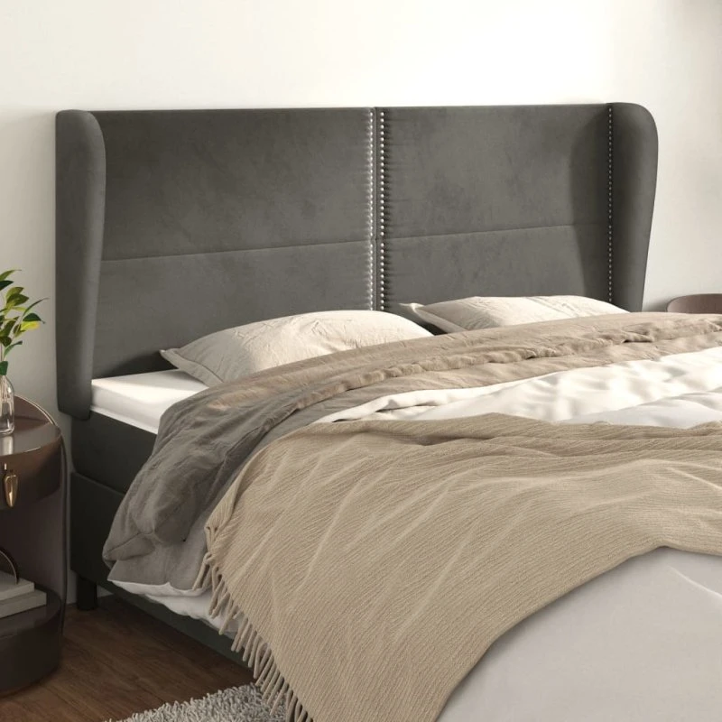vidaXL Sengegavl med Kanter 163x23x118/128 cm, Mørkegrå