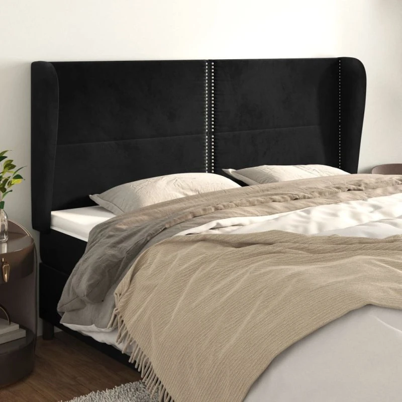 vidaXL Sengegavl med Kanter 163x23x118/128 cm, Sort