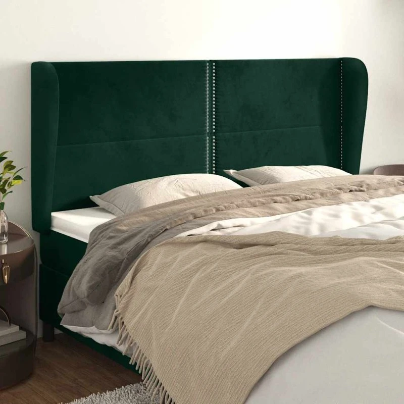vidaXL Sengegavl med Kanter 183x23x118/128 cm, Mørkegrøn