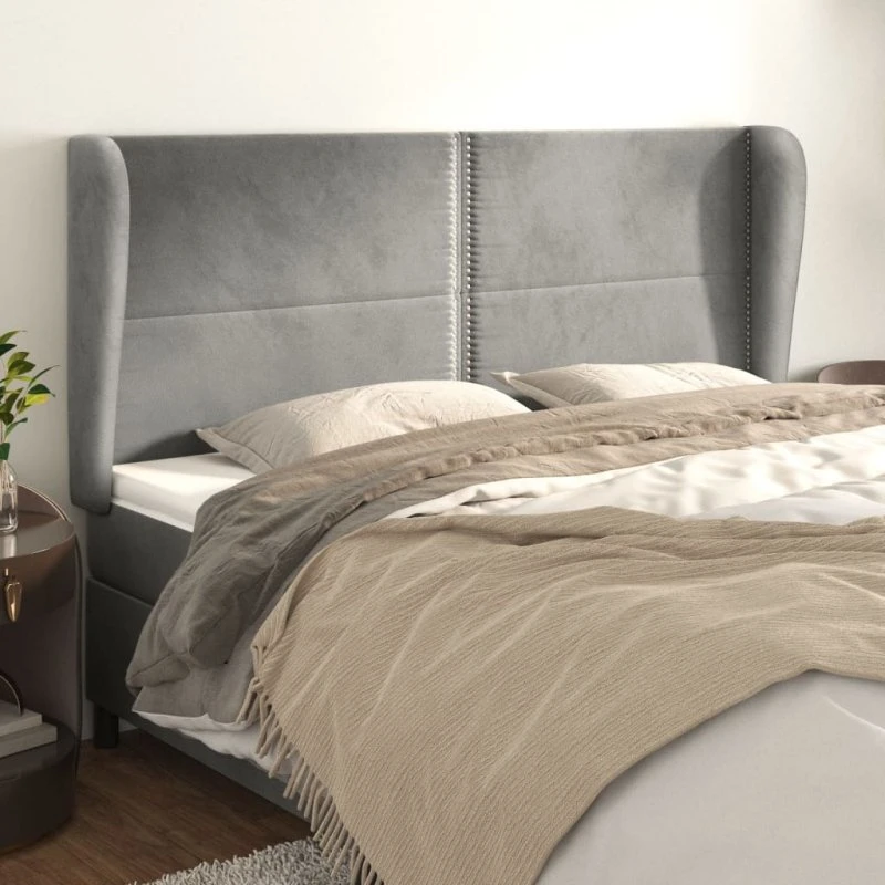 vidaXL Sengegavl med Kanter 203x23x118/128 cm Lysegrå