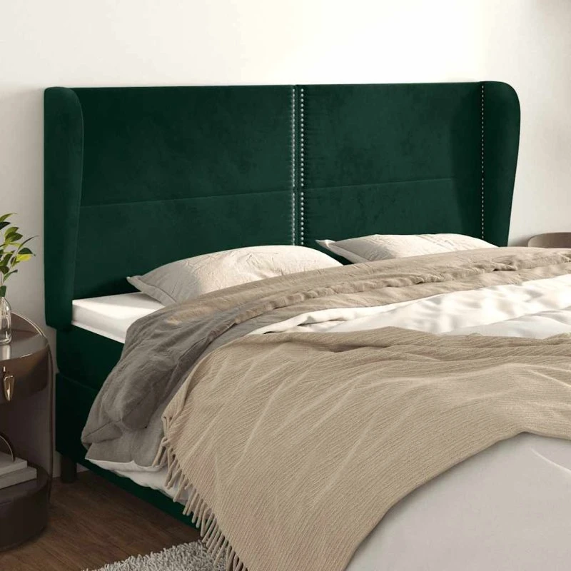 vidaXL Sengegavl med Kanter 203x23x118/128 cm, Mørkegrøn
