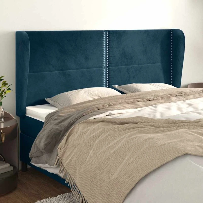 vidaXL Sengegavl med Kanter 203x23x118/128 cm Mørkeblå