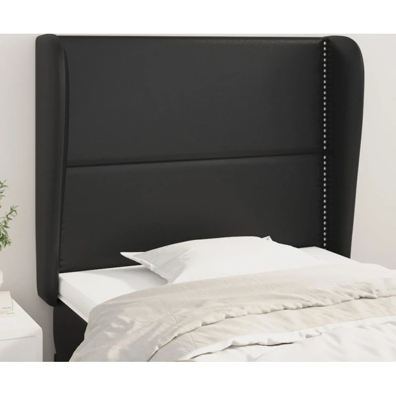 vidaXL Sengegavl med Kanter 93x23x118/128 cm Sort Kunstlæder