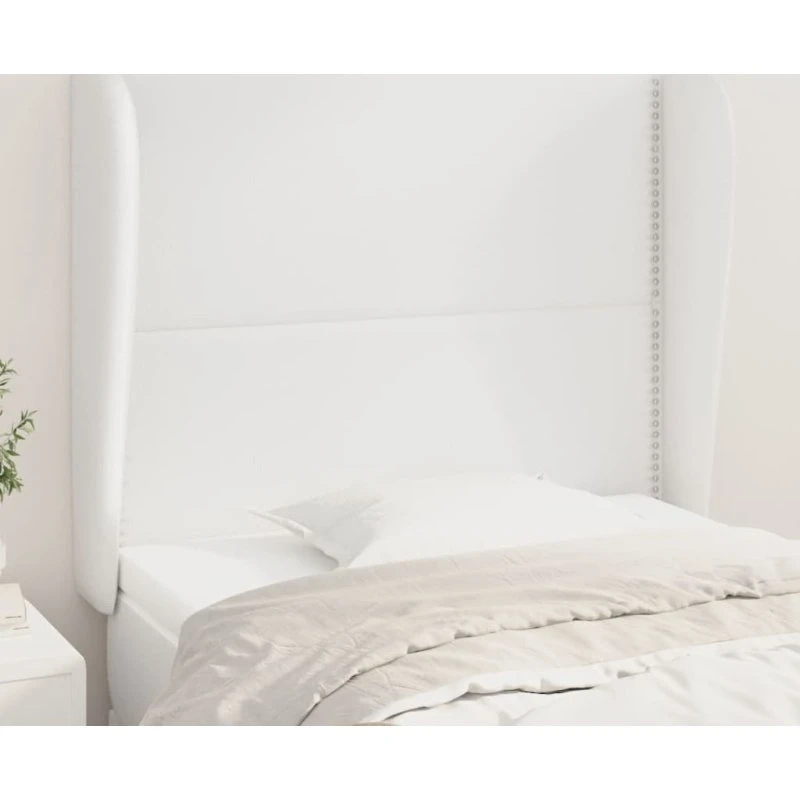 vidaXL Sengegavl med Kanter 103x23x118/128 cm Hvid Kunstlæder