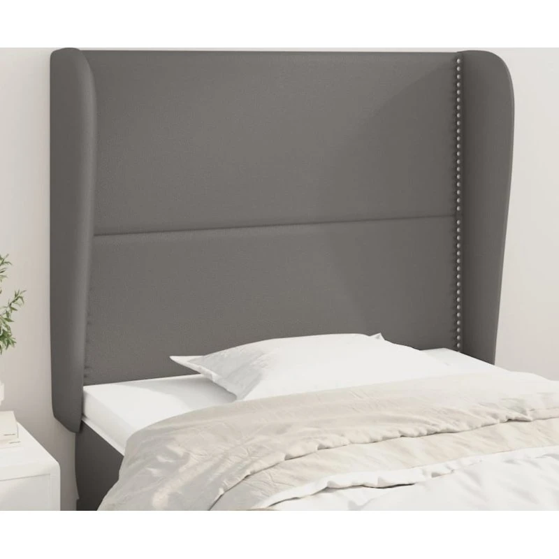 vidaXL Sengegavl med Kanter 103x23x118/128 cm Grå Kunstlæder