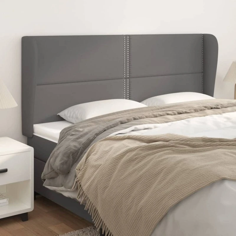 vidaXL Sengegavl med Kanter 203x23x118/128 cm Grå Kunstlæder