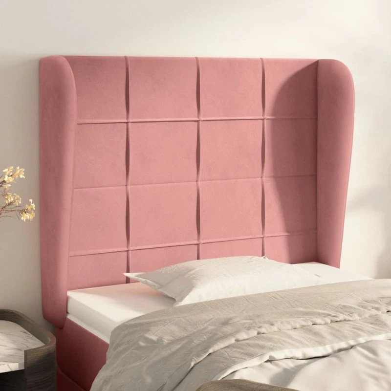 vidaXL Sengegavl med Kanter 83x23x118/128 cm Fløjl Pink