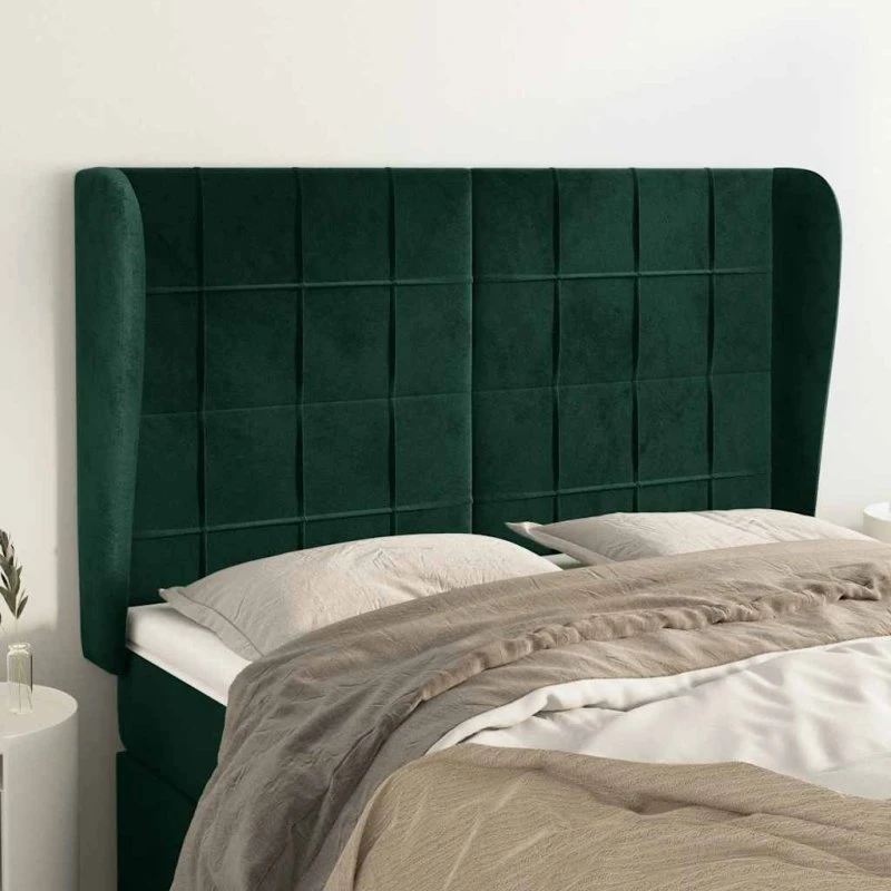 vidaXL Sengegavl med Kanter 147x23x118/128 cm, Mørkegrøn