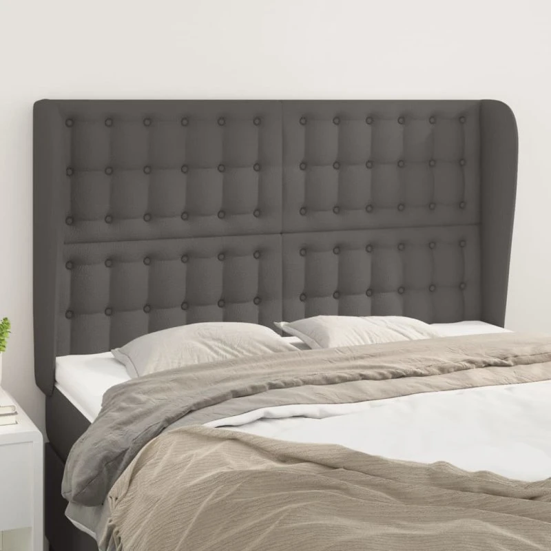 vidaXL Sengegavl med Kanter 147x23x118/128 cm Grå Kunstlæder