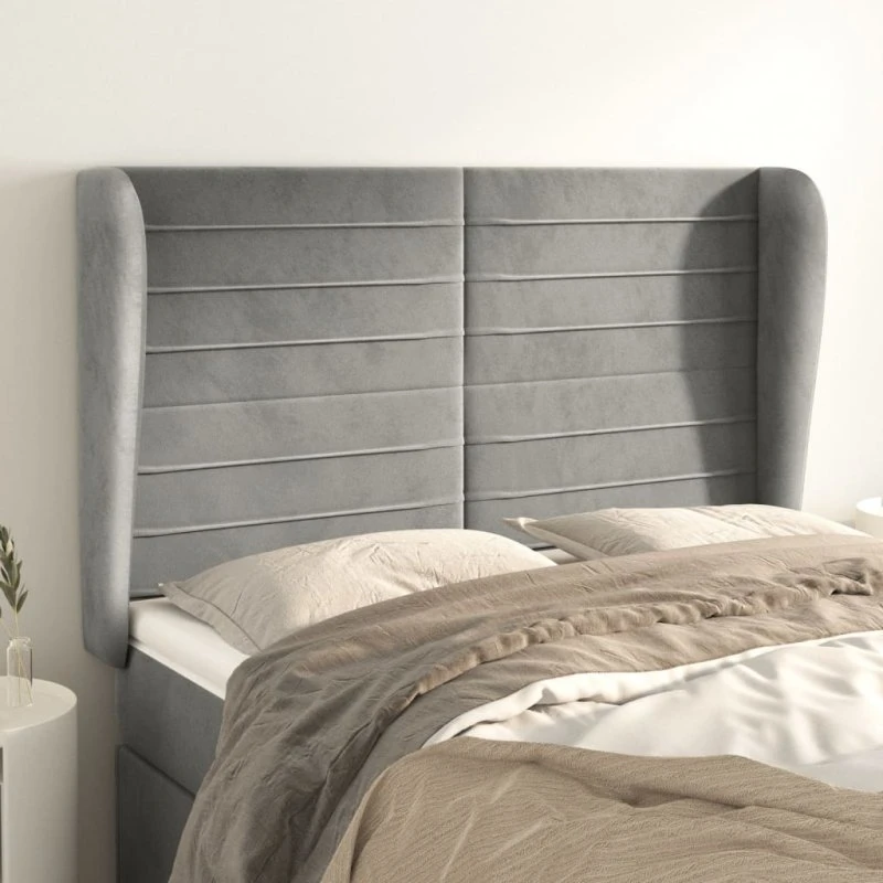 vidaXL Sengegavl med Kanter 147x23x118/128 cm Lysegrå