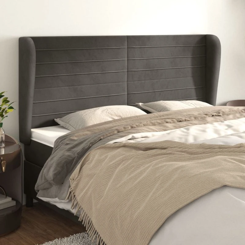 vidaXL Sengegavl med Kanter 163x23x118/128 cm, Mørkegrå
