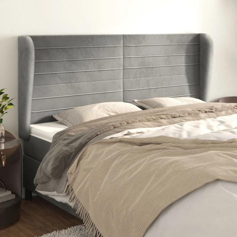 vidaXL Sengegavl med Kanter 163x23x118/128 cm, Lysegrå
