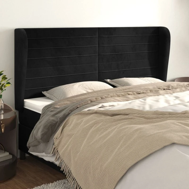 vidaXL Sengegavl med Kanter 163x23x118/128 cm, Sort