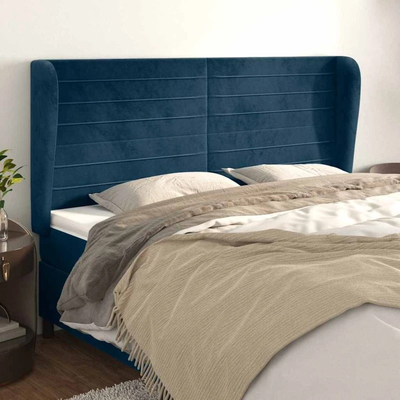 vidaXL Sengegavl med Kanter 163x23x118/128 cm, Mørkeblå