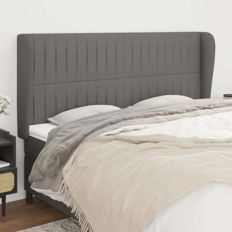 vidaXL Sengegavl med Kanter 163x23x118/128 cm Mørkegrå