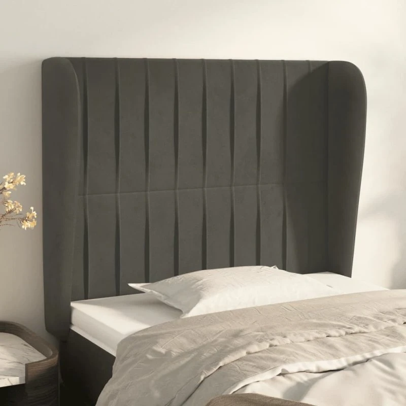 vidaXL Sengegavl med Kanter 83x23x118/128 cm Mørkegrå