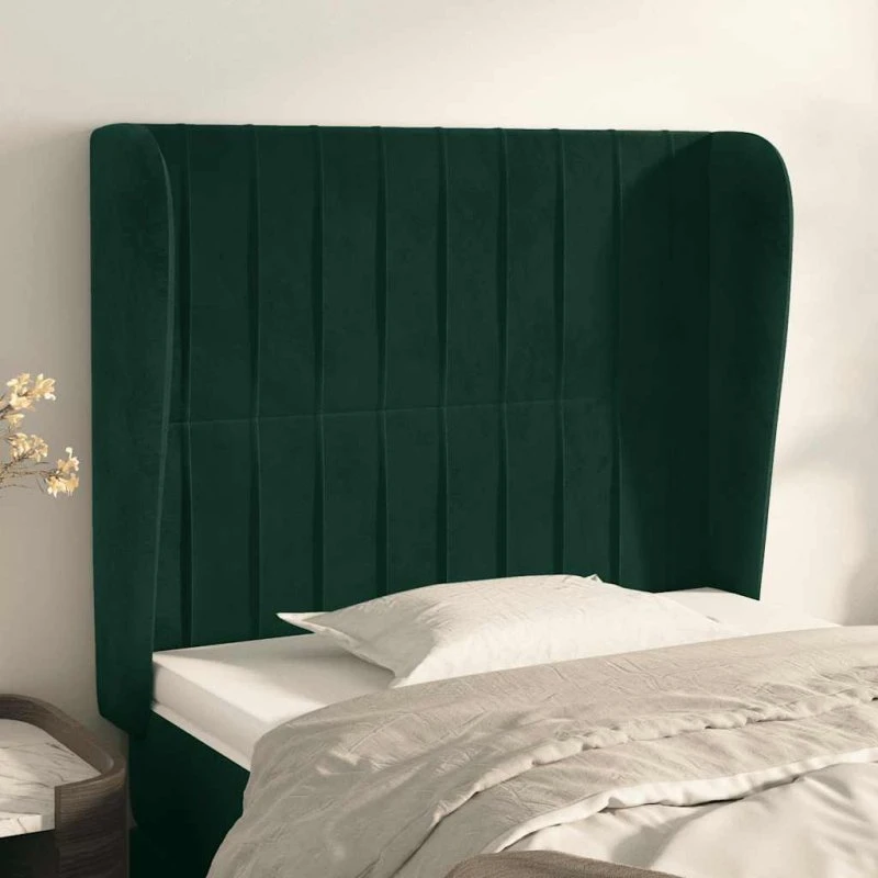 vidaXL Sengegavl med Kanter 103x23x118/128 cm, Mørkegrøn