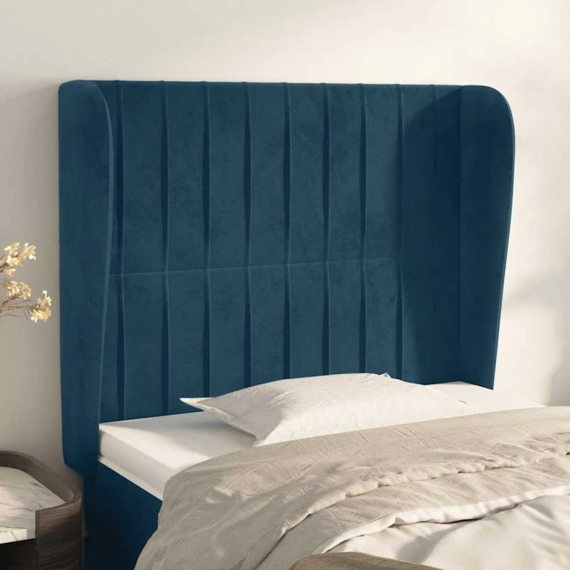 vidaXL Sengegavl med Kanter 103x23x118/128 cm, Mørkeblå Fløjl