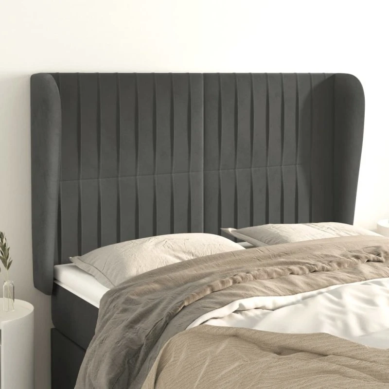 vidaXL Sengegavl med Kanter 147x23x118/128 cm Mørkegrå
