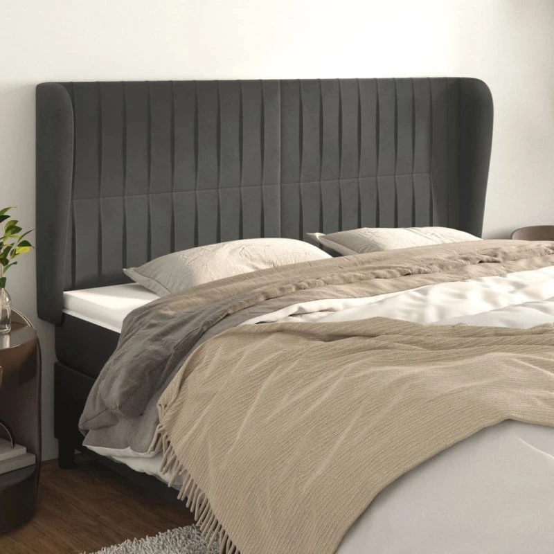 vidaXL Sengegavl med Kanter 163x23x118/128 cm, Mørkegrå