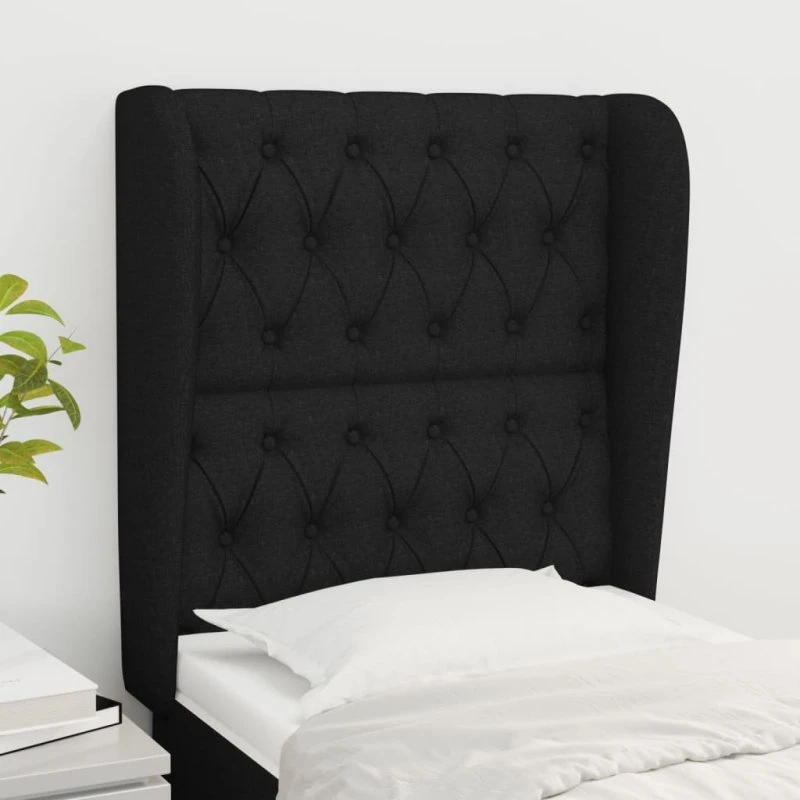 vidaXL Sengegavl med Kanter 83x23x118/128 cm Sort