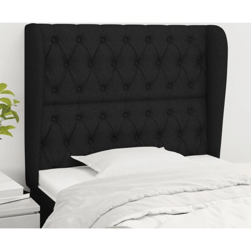 vidaXL Sengegavl med Kanter 103x23x118/128 cm, Sort
