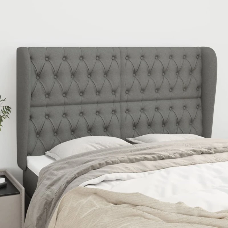 vidaXL Sengegavl med Kanter 163x23x118/128 cm Mørkegrå