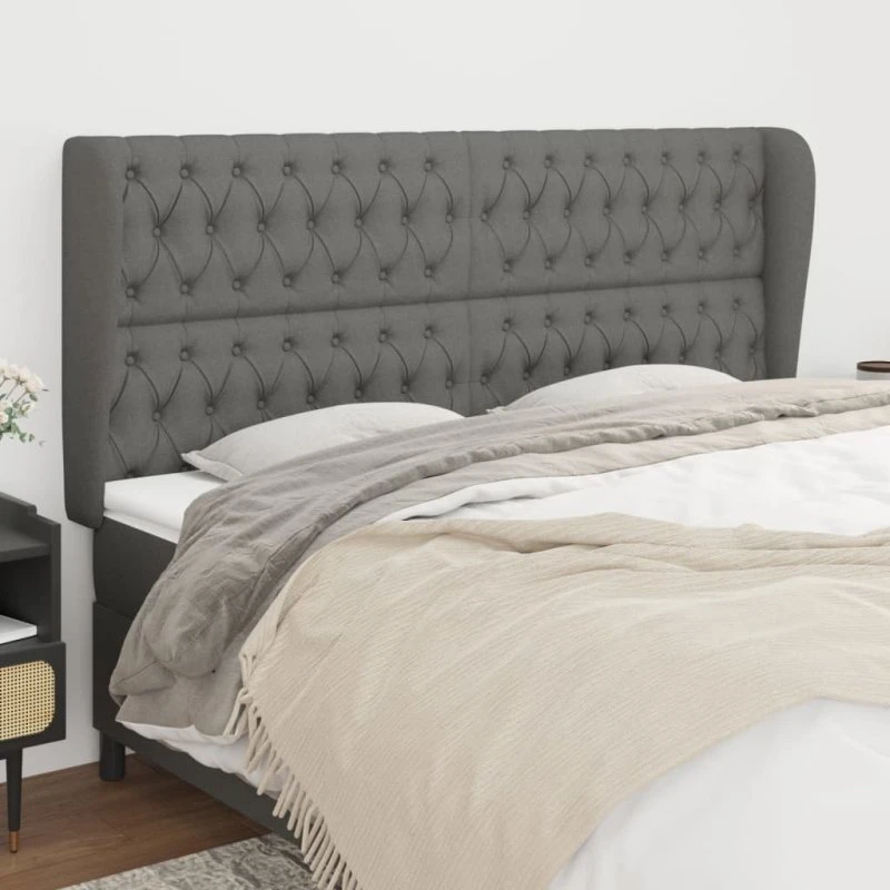 vidaXL Sengegavl med Kanter 183x23x118/128 cm Mørkegrå